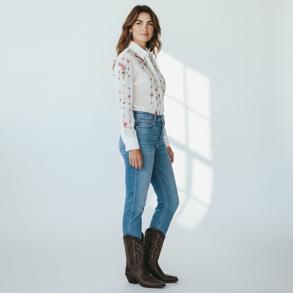 Johnny Was - White Blouse - Pink floral embroidery - Size XS Next to new - Picture 2 of 16